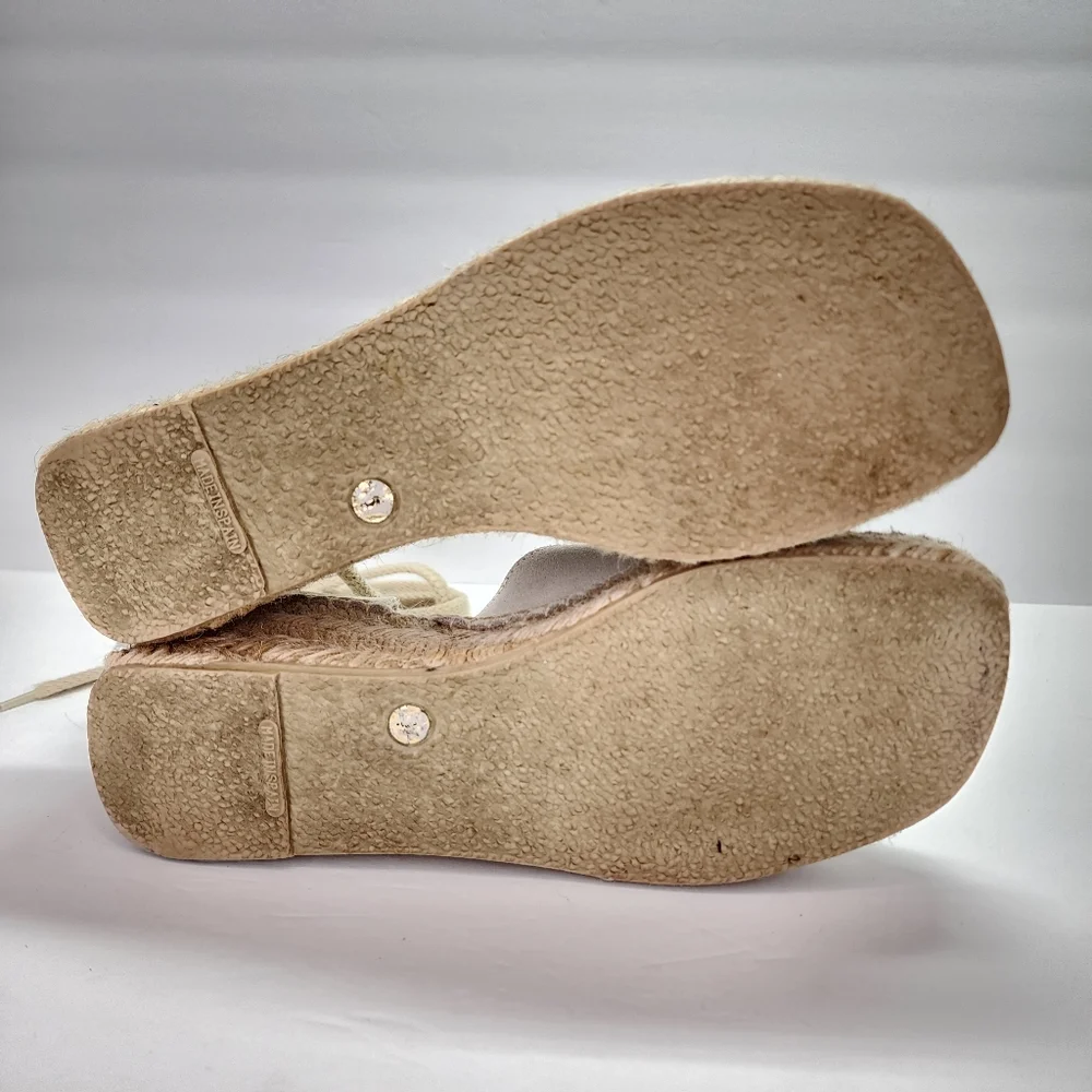 J. JILL Cream Suede Leather Espadrille Small Wedge Heel Shoe Lace Wrap 6